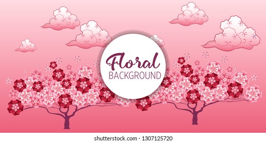 Cherry tree in blossom. Floral background. Concept for boutique, jewelry, beauty salon, spa, fashion, flyer, invitation, banner design.