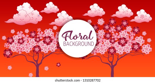 Cherry tree in blossom. Floral background. Concept for boutique, jewelry, beauty salon, spa, fashion, flyer, invitation, banner design.