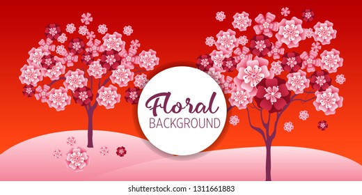 Cherry tree in blossom. Floral background. Concept for boutique, jewelry, beauty salon, spa, fashion, flyer, invitation, banner design.