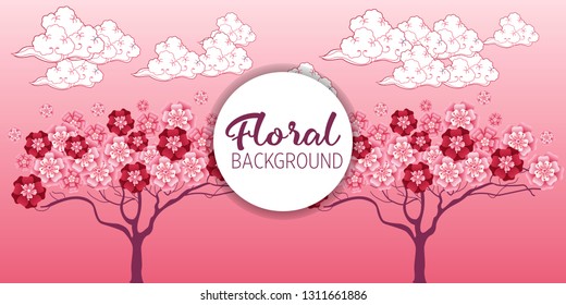 Cherry tree in blossom. Floral background. Concept for boutique, jewelry, beauty salon, spa, fashion, flyer, invitation, banner design.