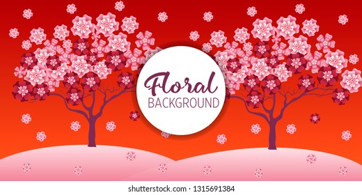 Cherry tree in blossom. Floral background. Concept for boutique, jewelry, beauty salon, spa, fashion, flyer, invitation, banner design.