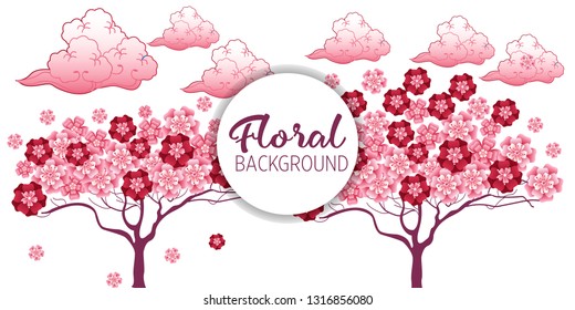 Cherry tree in blossom. Floral background. Concept for boutique, jewelry, beauty salon, spa, fashion, flyer, invitation, banner design.