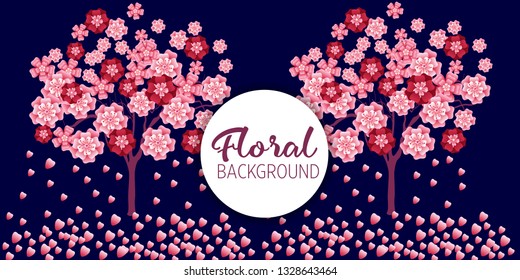 Cherry tree in blossom. Floral background. Concept for boutique, jewelry, beauty salon, spa, fashion, flyer, invitation, banner design.