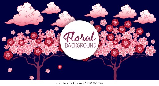 Cherry tree in blossom. Floral background. Concept for boutique, jewelry, beauty salon, spa, fashion, flyer, invitation, banner design.