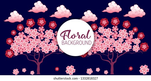 Cherry tree in blossom. Floral background. Concept for boutique, jewelry, beauty salon, spa, fashion, flyer, invitation, banner design.
