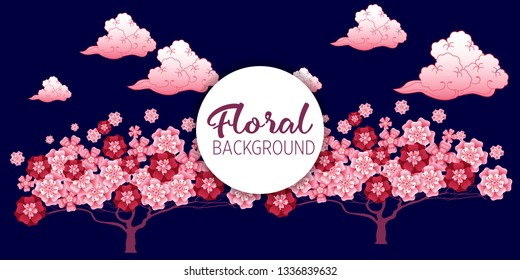 Cherry tree in blossom. Floral background. Concept for boutique, jewelry, beauty salon, spa, fashion, flyer, invitation, banner design.