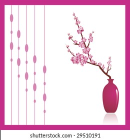 Cherry tree blossoms, a beautiful spring flower in a pink against white background. Decorative ornament to the left can be turned off to make copy space.