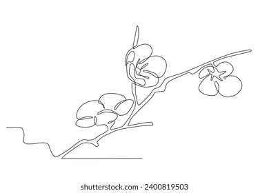Cherry tree branches. Cherry blossom one-line drawing