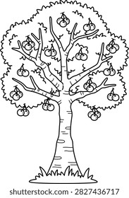 Cherry tree coloring page line art fruit orchard activity