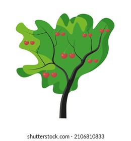 Cherry tree with fruit , flat simple illustration, suitable for books.