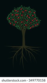 Cherry tree illustration with roots