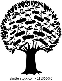 Cherry tree isolated on White background. Vector illustration