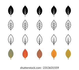 Cherry tree leaf vector icons. Nature and ecology. Cherry, leaves, plant, icons, drawing and more. Isolated cherry leaf icon collection for websites on white background. Vector symbol set.