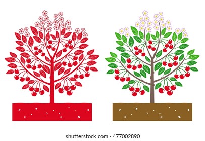 cherry tree with leaves and product