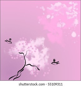 cherry tree with little birds