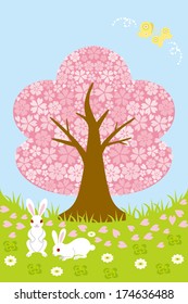 Cherry tree on Spring meadow