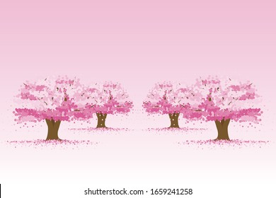 Cerezos con pétalos en flor de cerezo cayendo