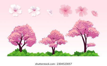 Cherry Trees vector element, Isolated Different trees with different of flower element illustration.