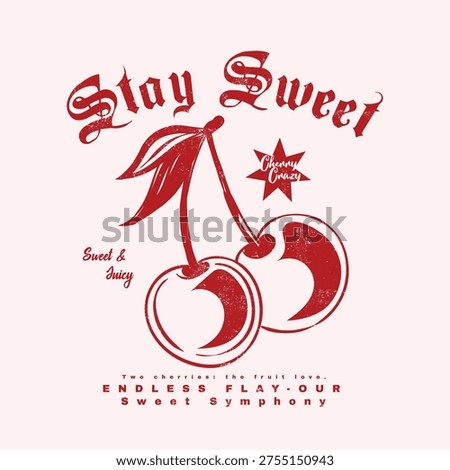 Cherry t-shirt design. summer fruit graphics. vintage retro food fashion. girl's fashion graphic artwork. cherry illustration 