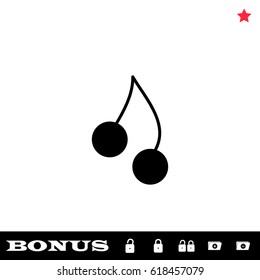 Cherry twins icon flat. Black pictogram on white background. Vector illustration symbol and bonus button open and closed lock, folder, star