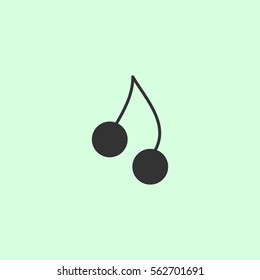 Cherry twins icon flat. Grey vector symbol on green background