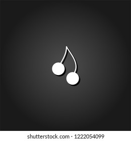 Cherry twins icon flat. Simple White pictogram on black background with shadow. Vector illustration symbol