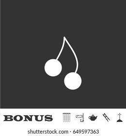Cherry twins icon flat. White pictogram on black background. Vector illustration symbol and bonus icons