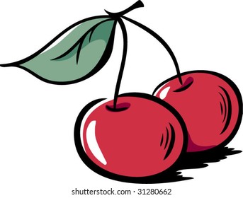 cherry cherry two fruit harvest food red leaf object duo nurture painting shining sparkling glossy vital healthful caricature comic shiny dual image soft illustration item root nourishment cartoon ado