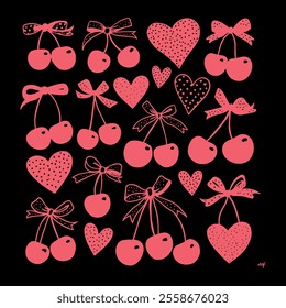 Cherry Valentine graphic print design apparel, stickers, posters and background.