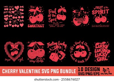 Cherry Valentine graphic print design apparel, stickers, posters and background.