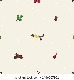 Cherry, vanilla, chocolate and mint leaf - vector background