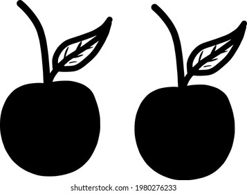 Vector de cerezo. negro. los mellizos cereza con hojas.