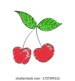 Cherry. Vector color hand drawn illustration isolated on a white background for design and theme design
