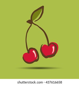 cherry, vector, food, fruit, nature, sweet, leaf, illustration, dessert