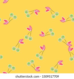 Cherry Vector Fruits Seamless Pattern. Summer Berry Graphics Illustrations Wallpaper Print.