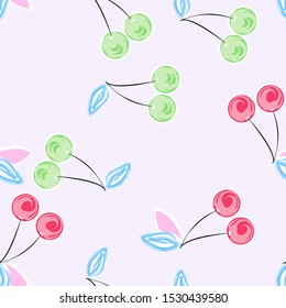 Cherry Vector Fruits Seamless Pattern. Summer Berry Graphics Illustrations Wallpaper Print.