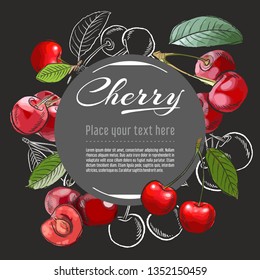 Cherry vector hand drawn healthy food illustration. Fruit design with sketch elements for banner, greeting card