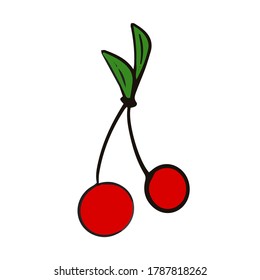 Cherry vector icon. Cherry with green leaves isolated on white background. Good for logo and icons.