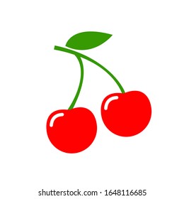 Cherry vector icon illustration fruit. Fresh sweet cherry icon flat isolated logo shape.