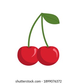 Cherry vector icon isolated on white background, flat, cartoon style. For web design and print. eps 10