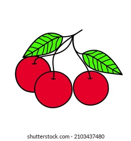 Cherry vector icon isolated on white background, flat, cartoon style. For web design and print. 