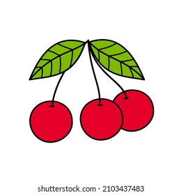 Cherry vector icon isolated on white background, flat, cartoon style. For web design and print. 