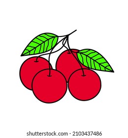 Cherry vector icon isolated on white background, flat, cartoon style. For web design and print. 