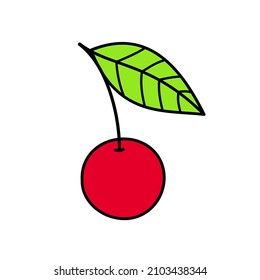 Cherry vector icon isolated on white background, flat, cartoon style. For web design and print. 