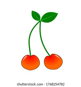 Icono vector cereza. Juicy berry ilustración aislada en fondo blanco. Frutos de cerezas estilizado diseño moderno de diseño plano, signo sencillo, logotipo. Sombra de textura ruidosa. Alimentos orgánicos vegetarianos, desintoxicación