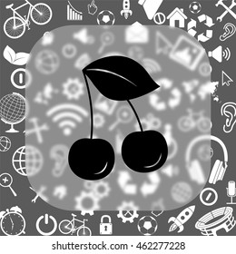 Cherry vector icon - matte glass button on background consisting of  different icons