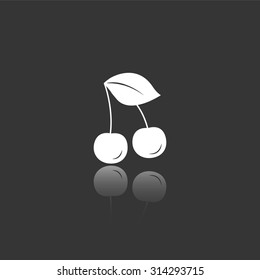 cherry vector icon with mirror reflection