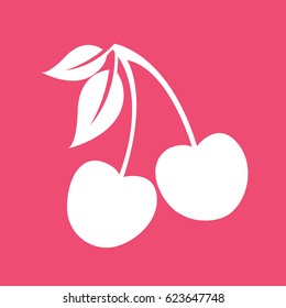 Cherry vector icon on pink background. Vector illustration.