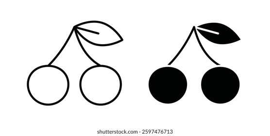 Cherry vector icon set black filled and outlined style.