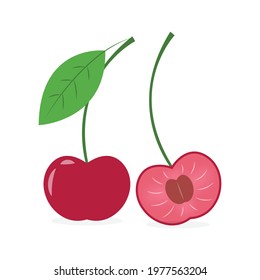 Cherry vector illustration cartoon isolated on white background. Cute cherry cartoon.
